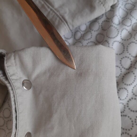 VTG DKNY JEANS tan cotton canvas military utility peplum jacket Sz M - Picture 10 of 12